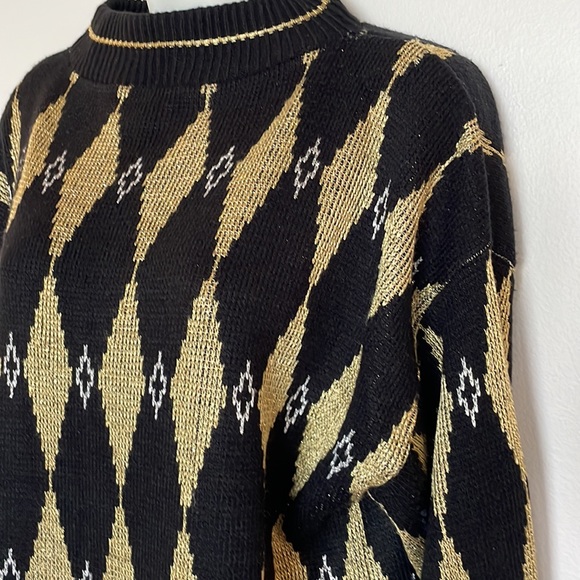 Trimmings Vintage lurex harlequin sweater Sz M - Picture 2 of 9